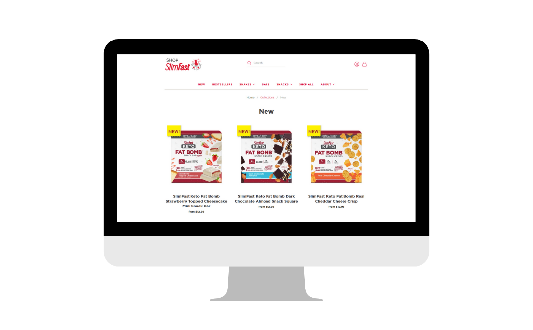 computer showing slimfasts website for product information