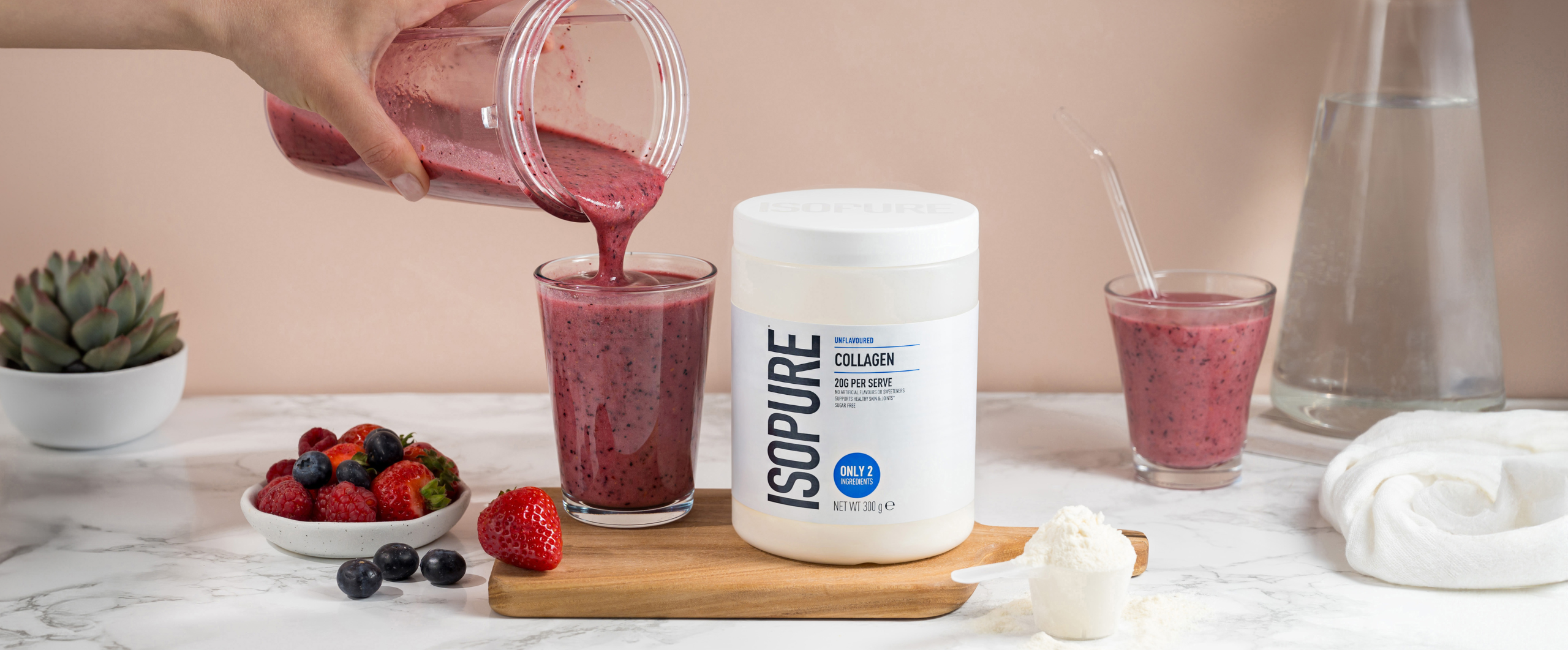 isopure powder and raspberry smoothie