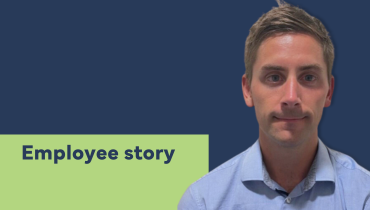 headshot of a man with the caption "employee story"