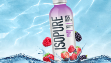 Isopure protein water bottle, on water, with fruit