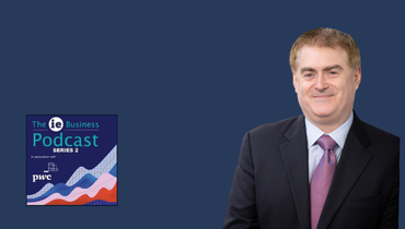 portrait of mark garvey and the cover of the ie business podcast