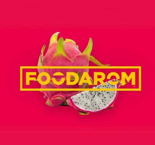 sliced up dragonfruit with the text "foodarom"