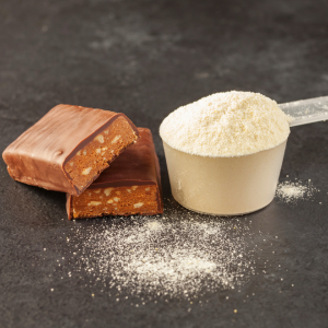 protein bar and whey powder