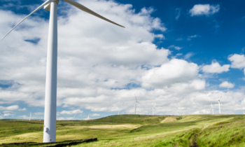 windmill, blue sky, clouds and grass