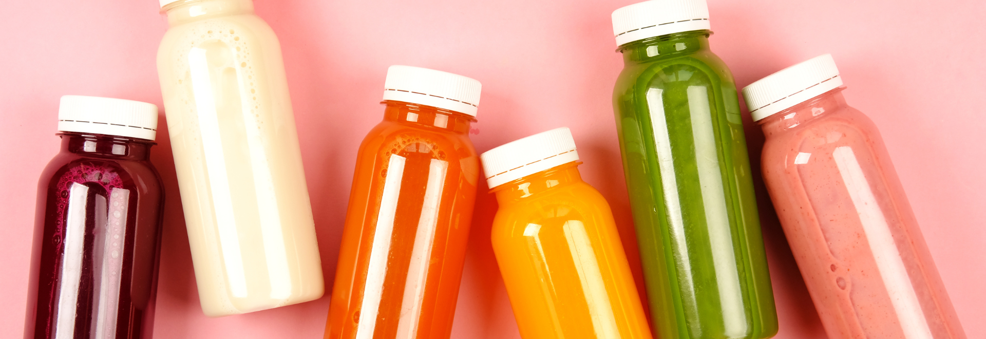 six colourful bottled juices