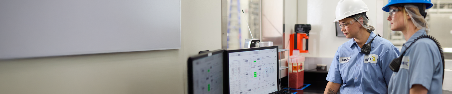 two people, two computer screens