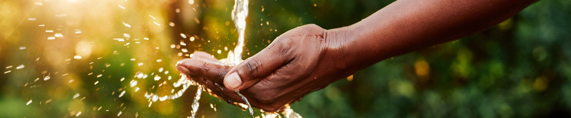 hand reaching out and water falling on it